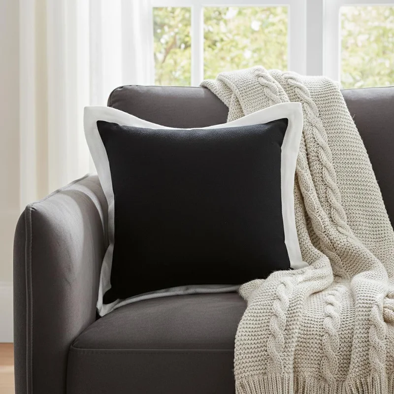 20 Black And White Color Block Cotton Throw Pillow Cover