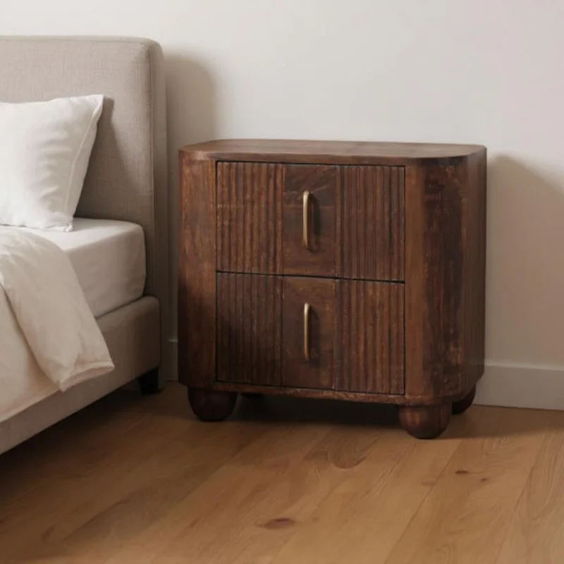 21 Brown Solid Wood Distressed Two Drawer Nightstand