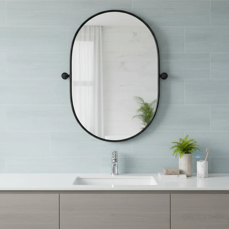 32 Black Aluminum Oval Adjustable Tilting Framed Accent Mirror