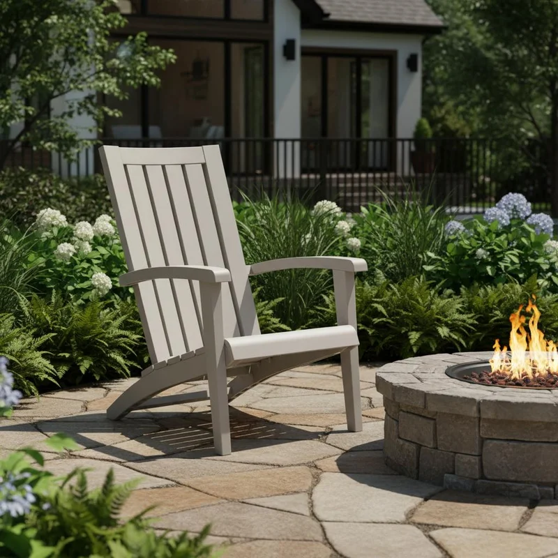 33 Light Brown Faux Wood Heavy Duty Plastic Outdoor Adirondack Chair