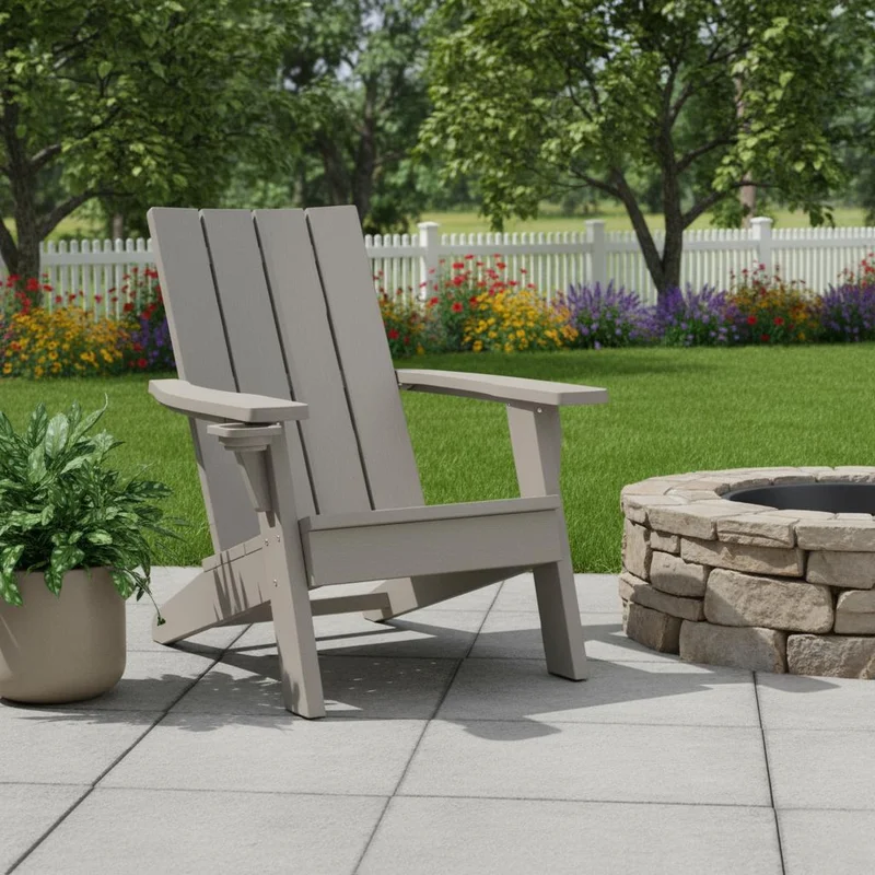 35 Light Brown Faux Wood Heavy Duty Plastic Outdoor Adirondack Chair with Storage