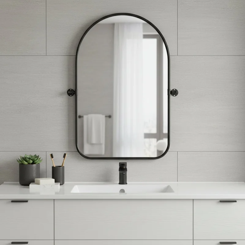 36 Black Metal Arch Framed Accent Mirror
