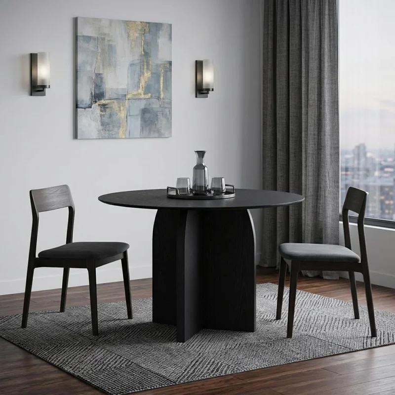 42 Black Wood Pedestal Base Round Top Dining Table
