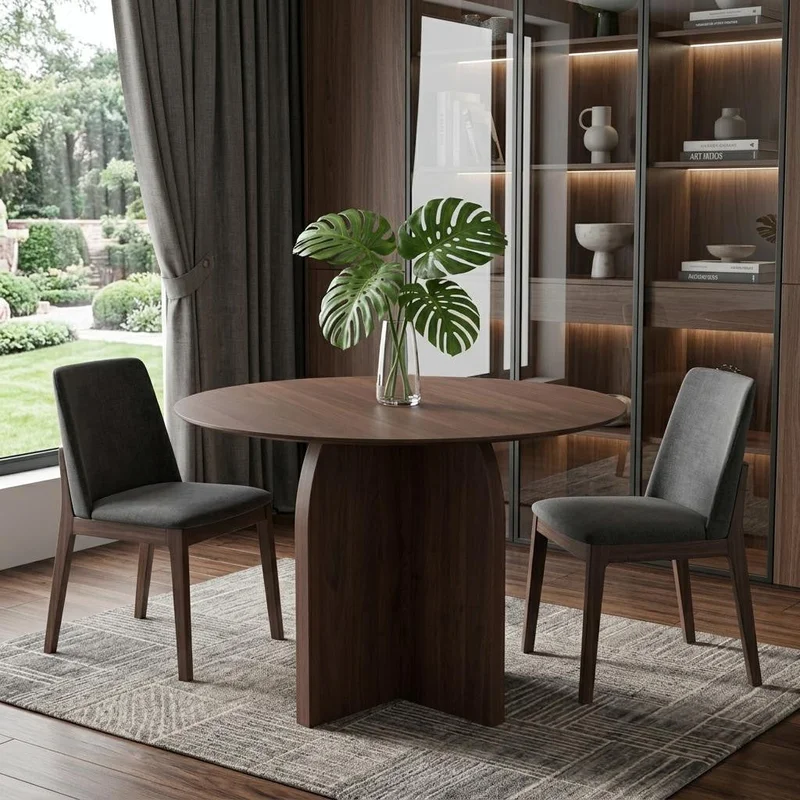 42 Brown Wood Pedestal Base Round Top Dining Table
