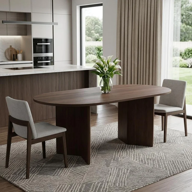 67 Brown Wood Double Pedestal Base Oval Dining Table