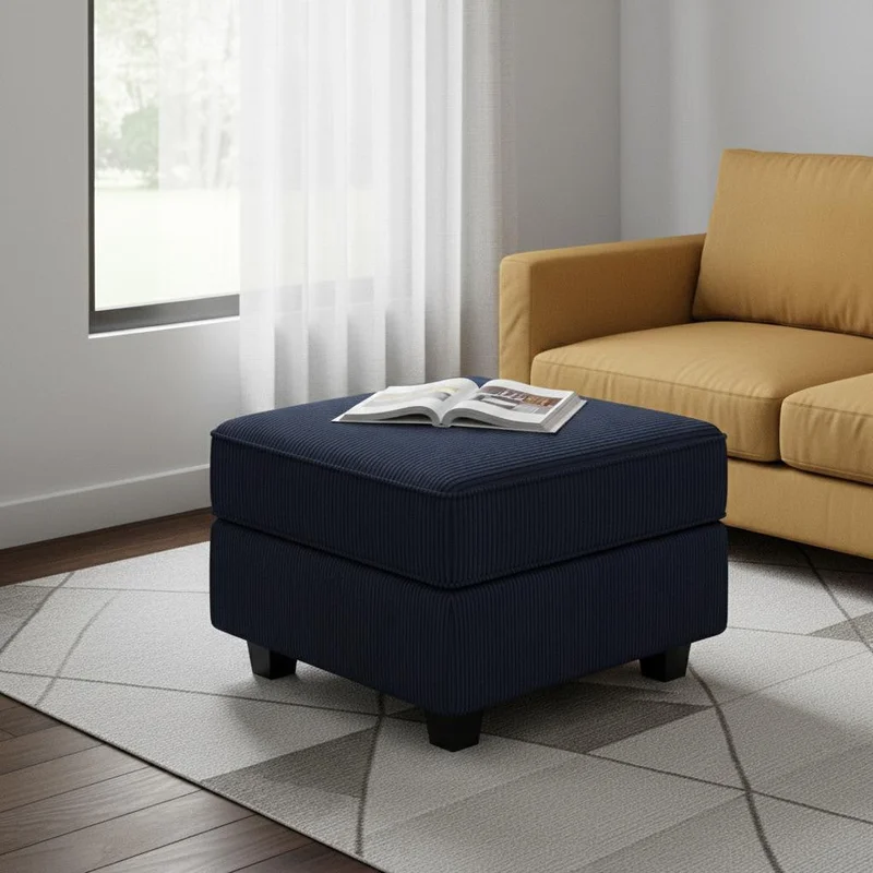 26 Navy Blue and Black Corduroy Storage Ottoman