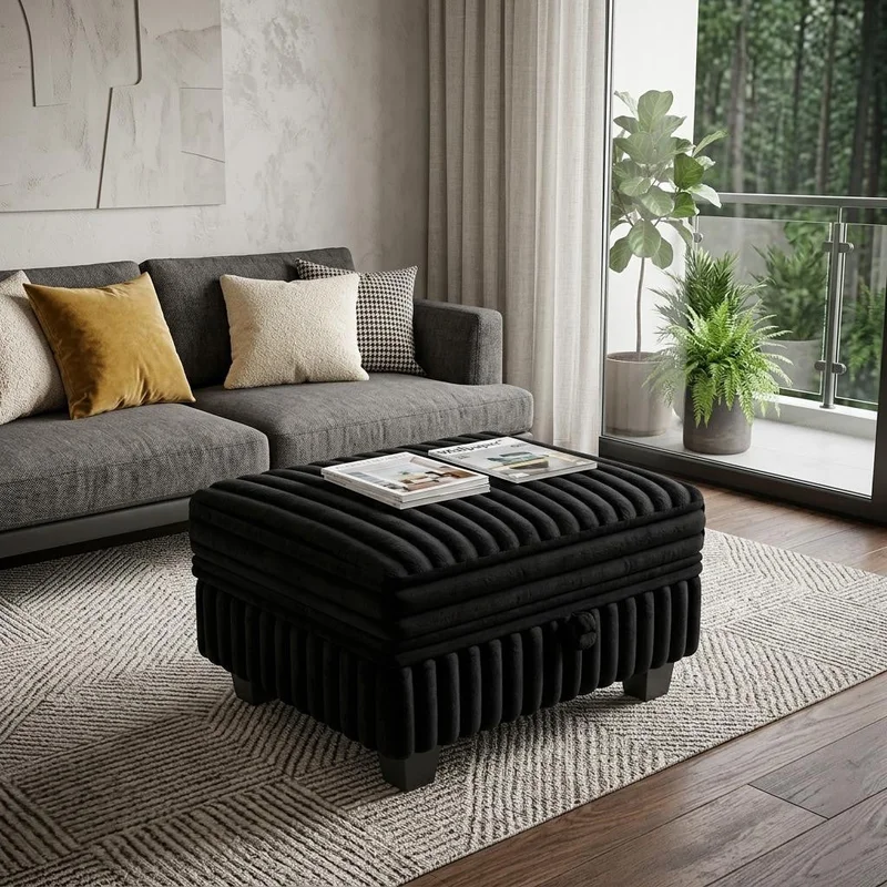 30 Black Faux Fur Storage Ottoman