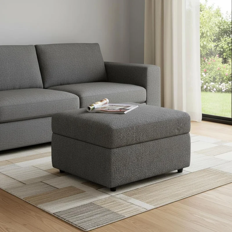 30 Light Gray and Black Chenille Storage Ottoman