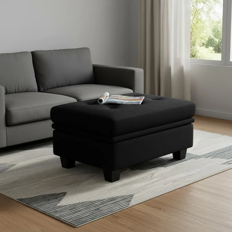 32 Black Velvet Tufted Storage Ottoman