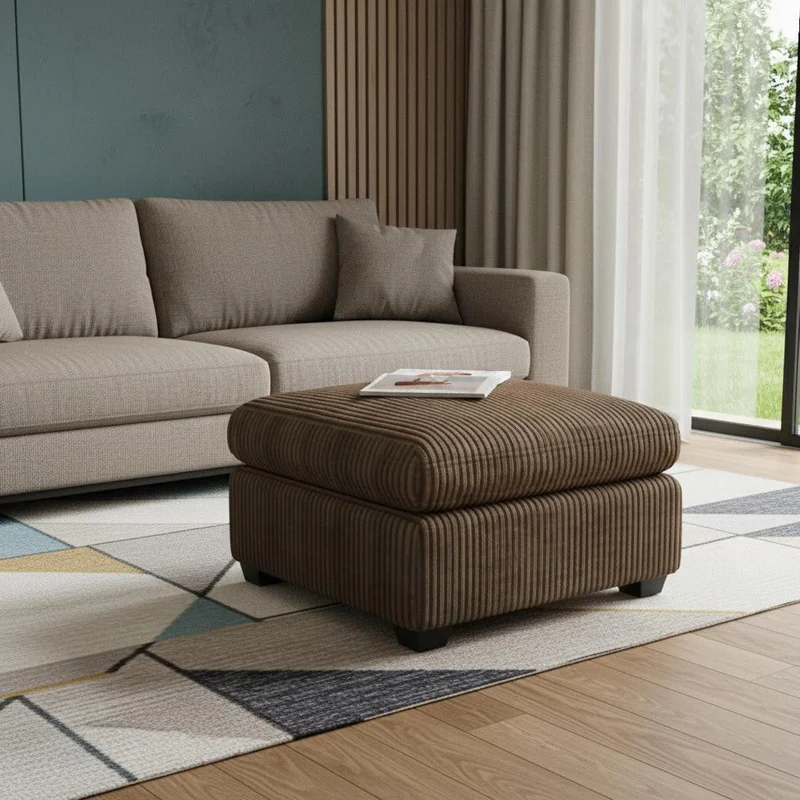 32 Brown and Black Corduroy Ottoman