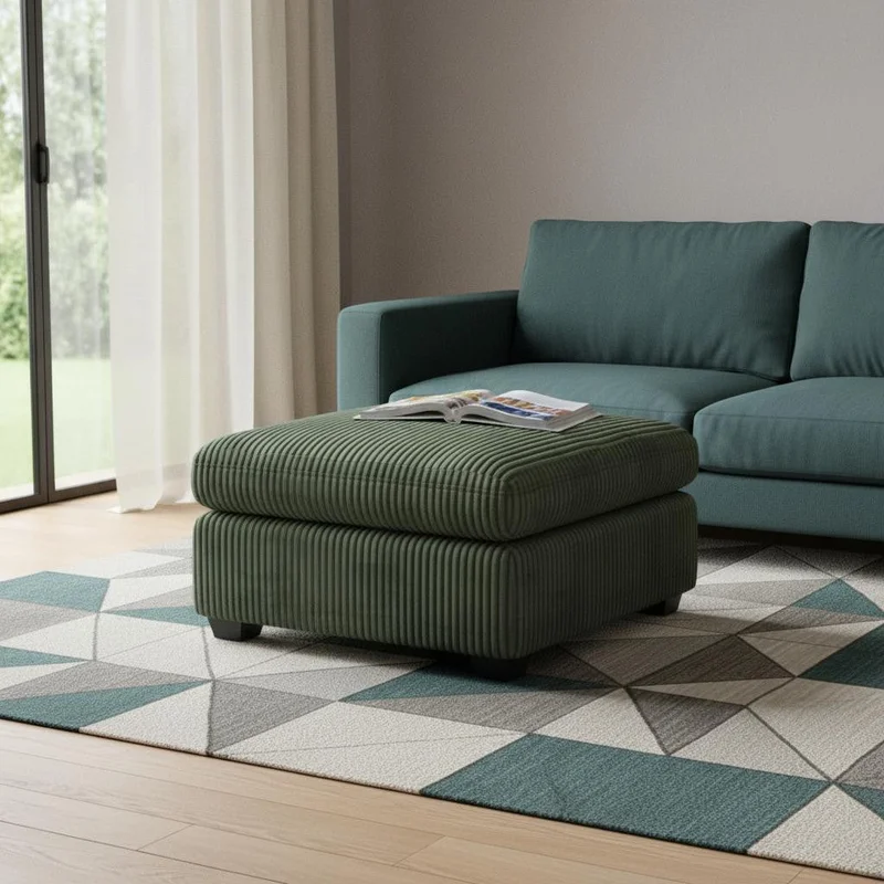 32 Green and Black Corduroy Ottoman