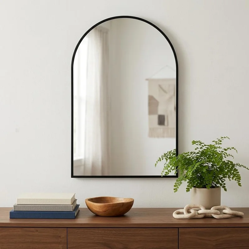 35 Black Metal Arch Framed Accent Mirror