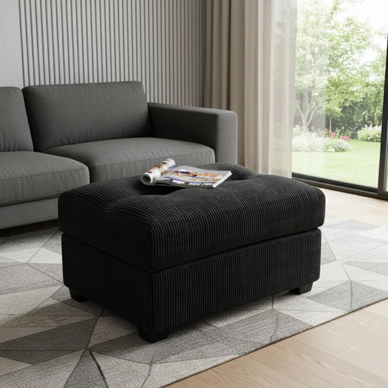 37 Black Corduroy Tufted Ottoman
