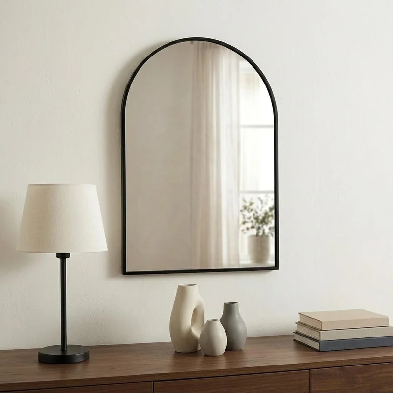 38 Black Metal Arch Framed Accent Mirror