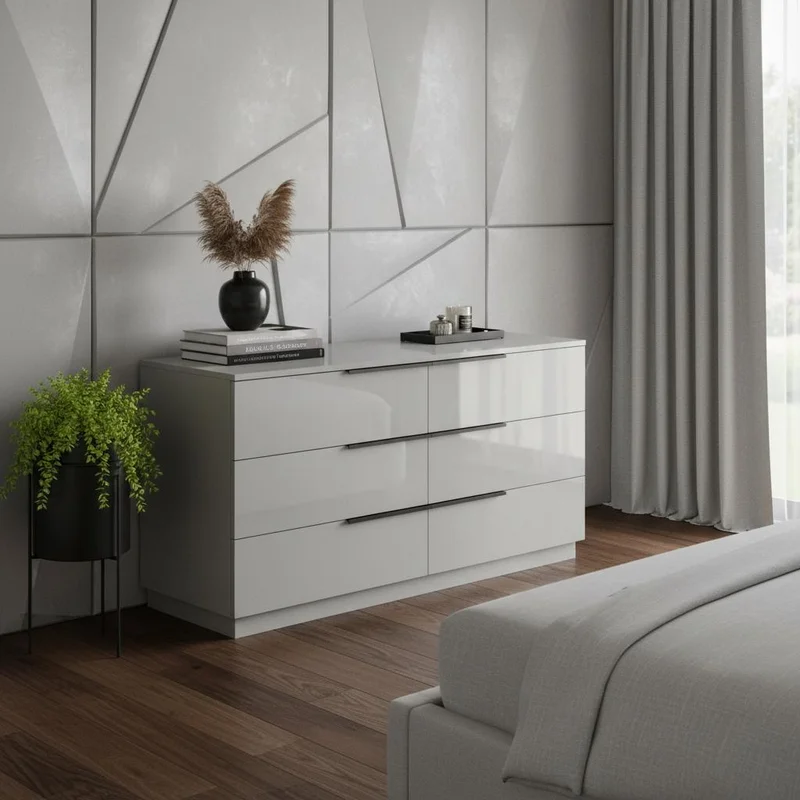 62 Gray Wood Six Drawer Double Dresser