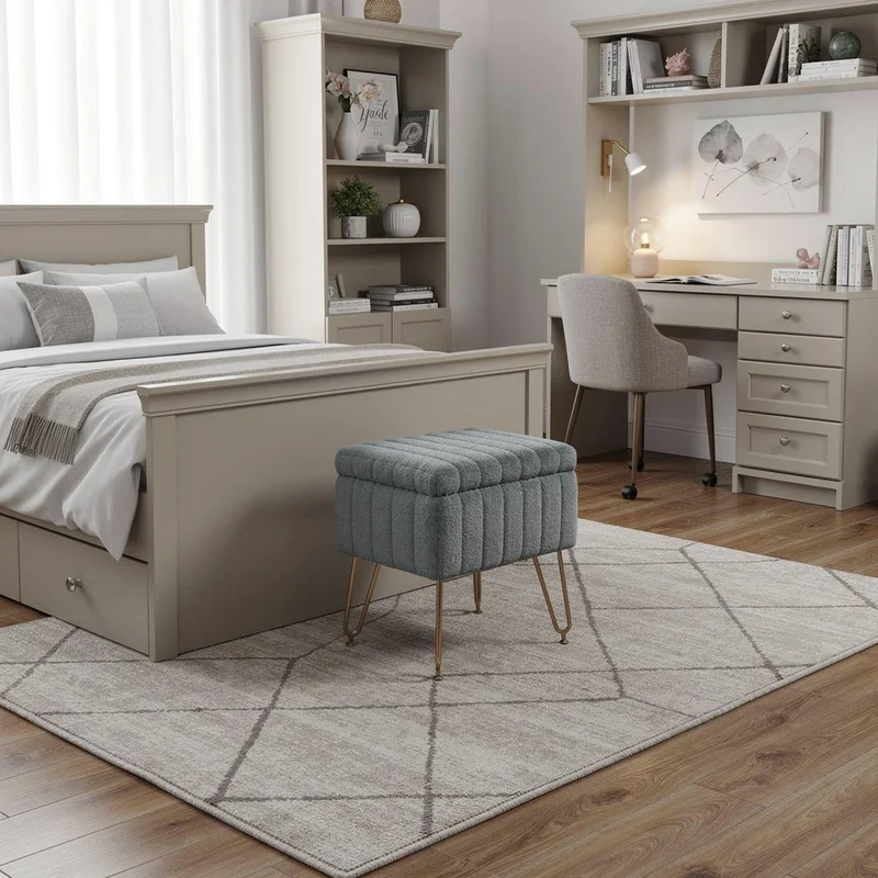 16 Gray and Gold Faux Fur Storage Ottoman