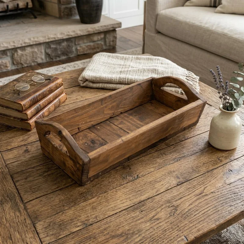 20 Brown Reclaimed Wood Handmade Serving Tray With Handles