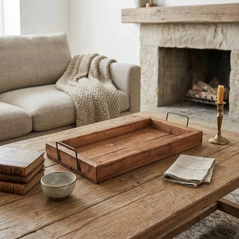 21 Natural Solid Wood Handmade Serving Tray With Handles