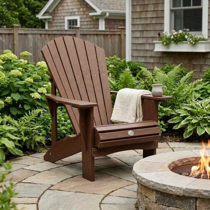 24 Walnut Textured Heavy Duty Plastic Outdoor Adirondack Chair