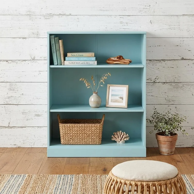 36 Aqua Solid Wood Adjustable Three Tier Library Bookcase