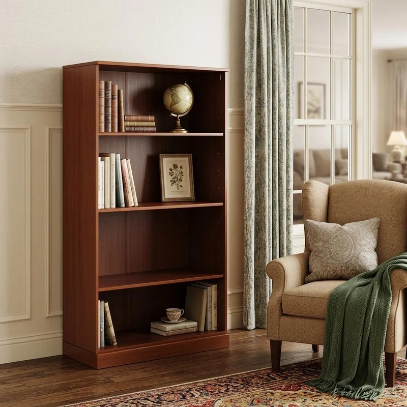 36 Brown Solid Wood Adjustable Three Tier Library Bookcase