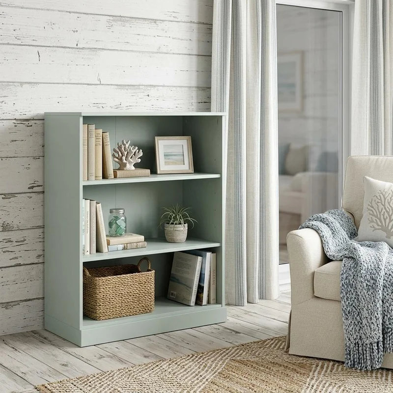 36 Sage Solid Wood Adjustable Three Tier Library Bookcase