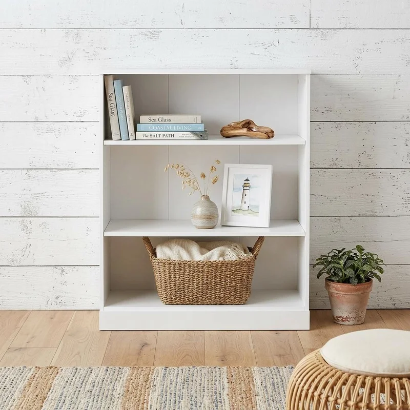 36 White Solid Wood Adjustable Three Tier Library Bookcase