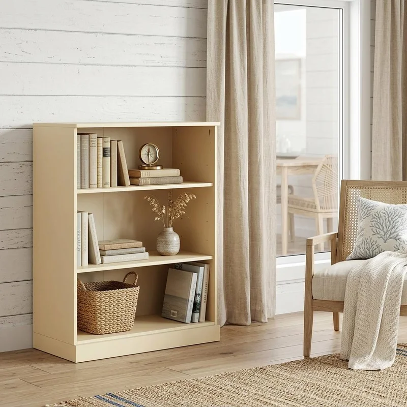 36 Yellow Solid Wood Adjustable Three Tier Library Bookcase