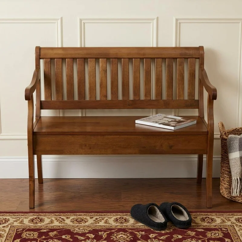 42 Dark Brown Solid Wood Storage Bench With Flip Top