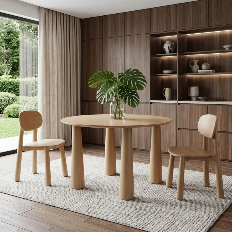 52 Natural Wood Round Top Dining Table