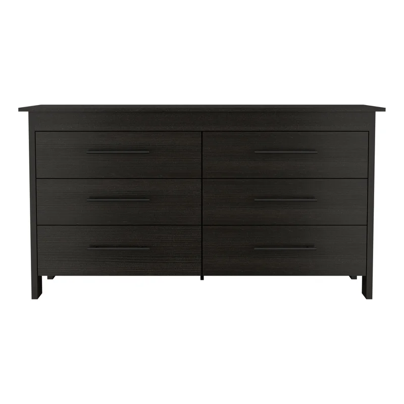 59 Black Wood Six Drawer Double Dresser