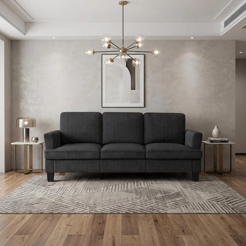 84 Dark Gray Corduroy Sofa