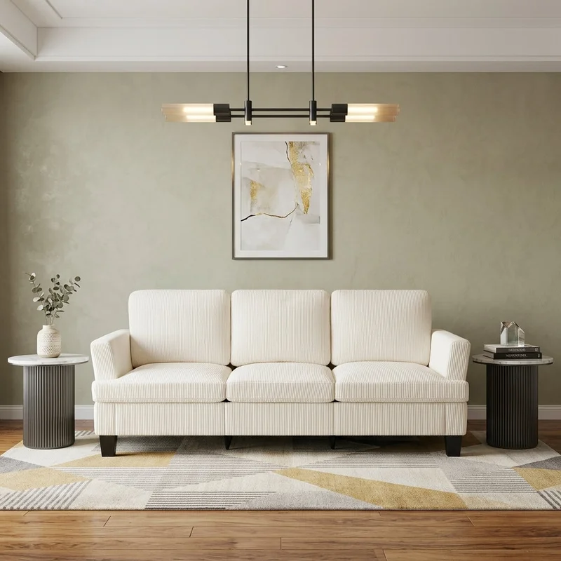 84 White Corduroy Sofa