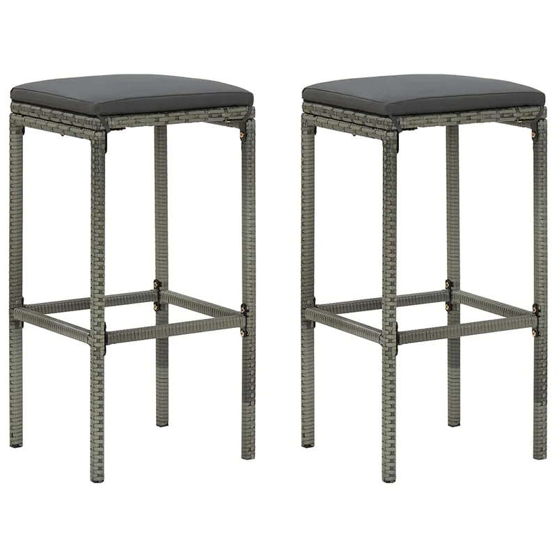 vidaXL Modern Bar Stools - Set of 2 with Cushions - Lightweight and Durable - Poly Rattan and Steel Construction - Indoor or Out