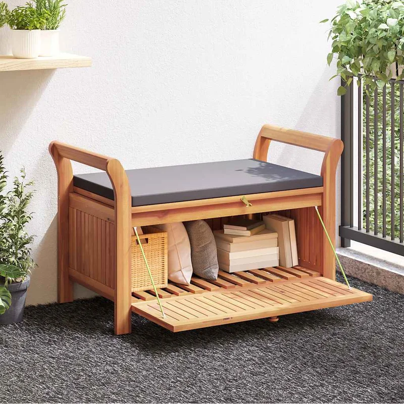 vidaXL Patio Storage Bench with Cushion 35.8 Solid Wood Acacia