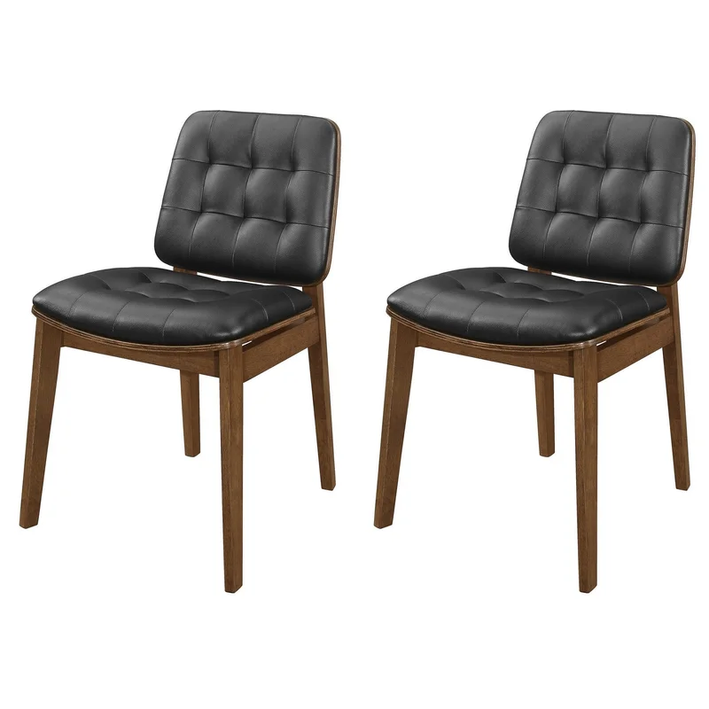 18 Inch Dining Chair Set of 2 Black Vegan Faux Leather Tufted Seat