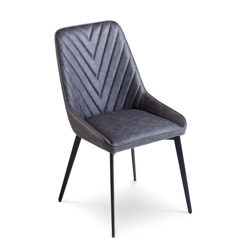 20 Inch Set of 2 Dining Chairs Chevron Gray Faux Leather Tapered Legs