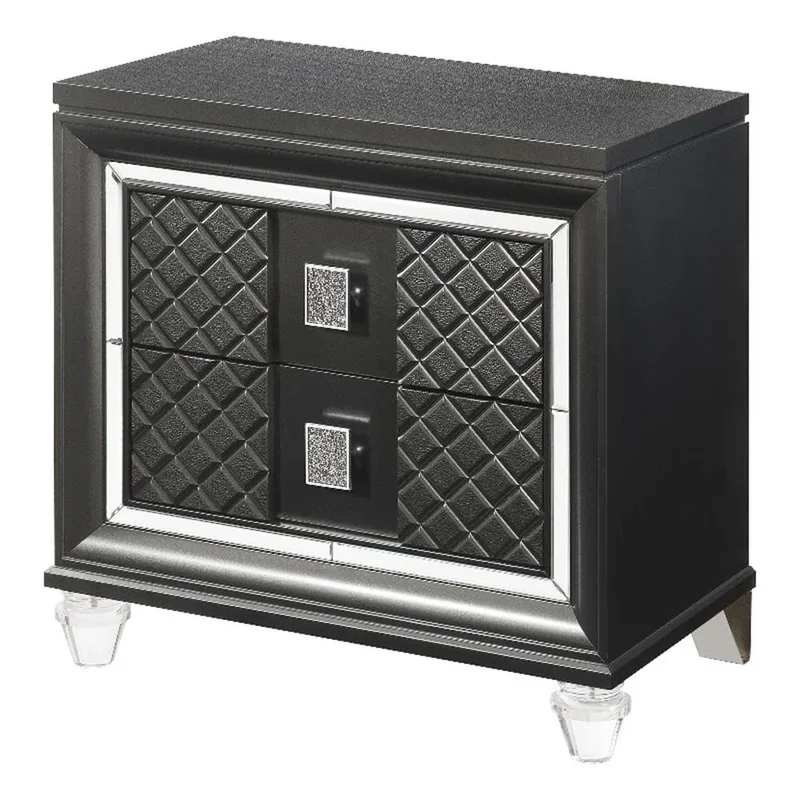 Acme Sawyer 2-Drawer Wooden Nightstand in Metallic Gray