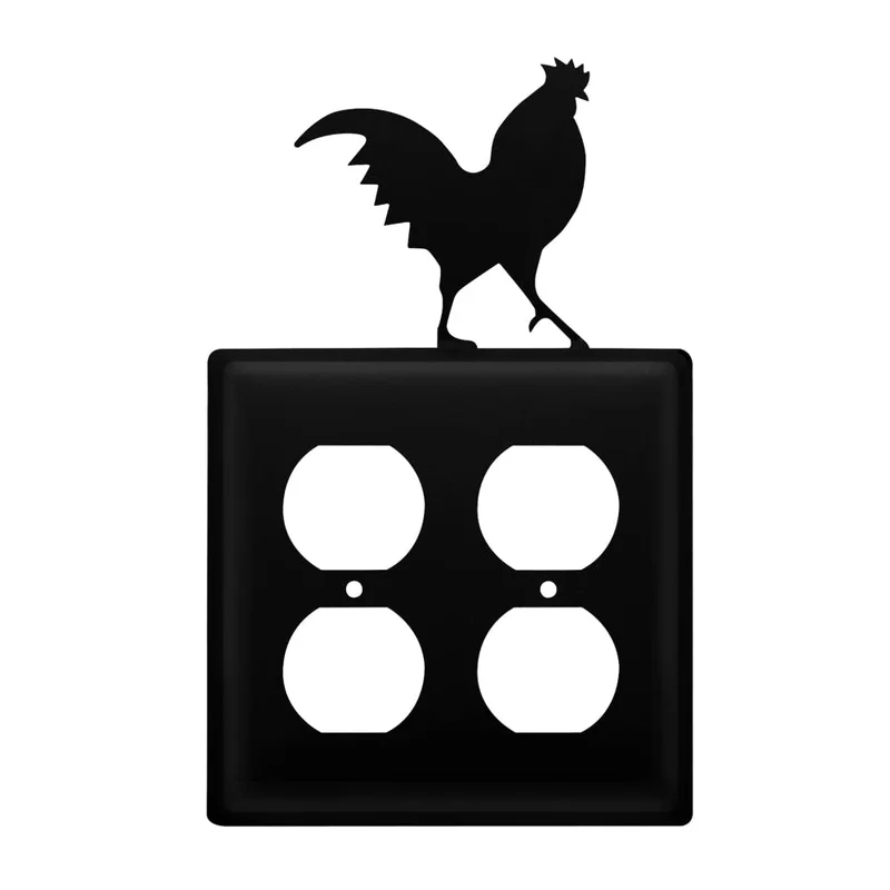 Village Wrought Iron Rooster Double Outlet Cover