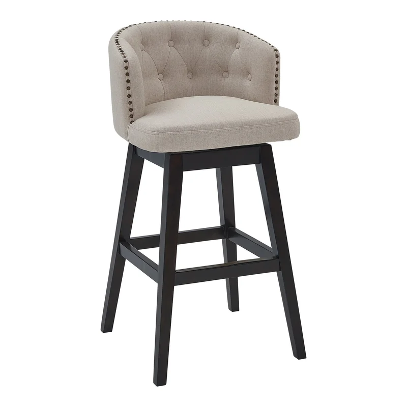 26 Inches Button Tufted Fabric Padded Swivel Counter Stool Beige