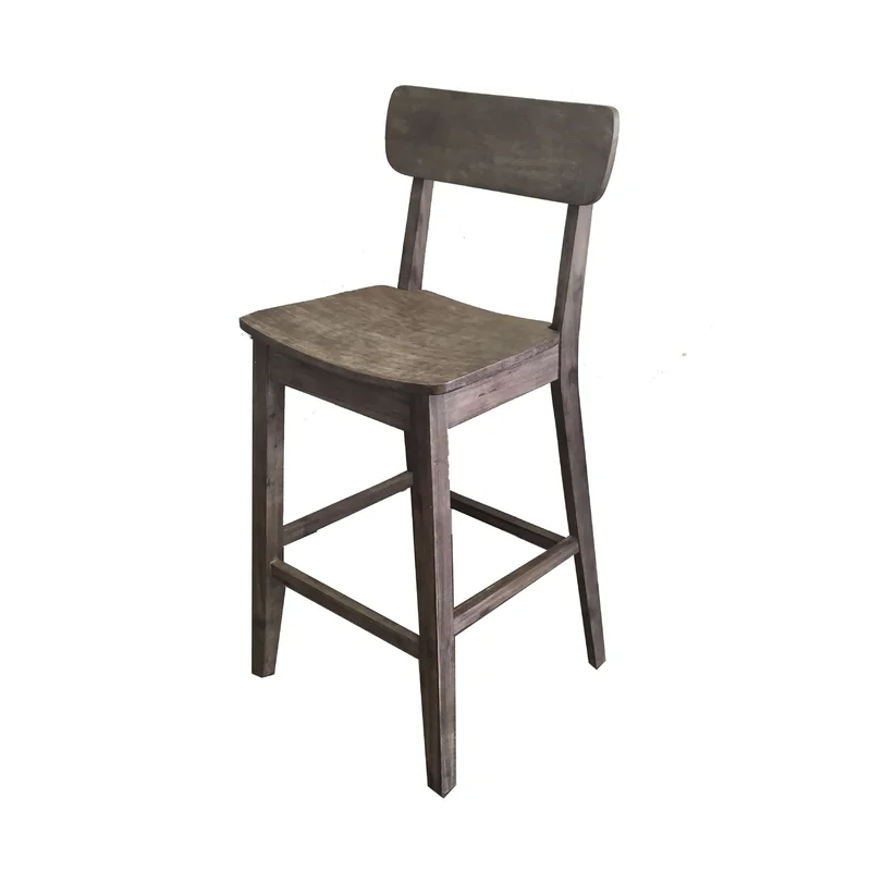 29 Inch Rubberwood Barstool with Wood Grain Details Panel Back Brown