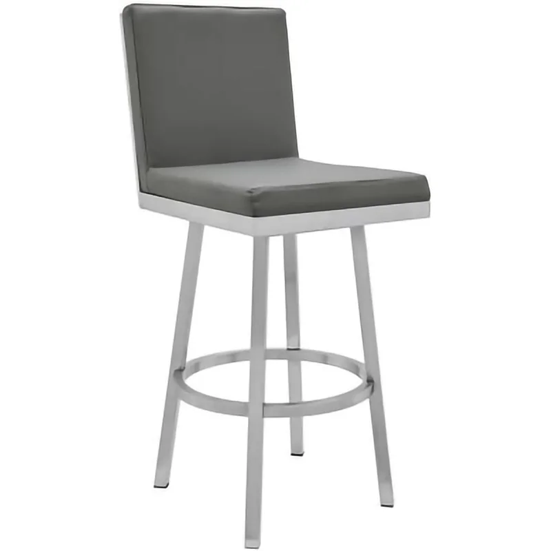 Benjara BM248198 30 in. Swivel Barstool with Metal Frame & Hexagonal Back Gray
