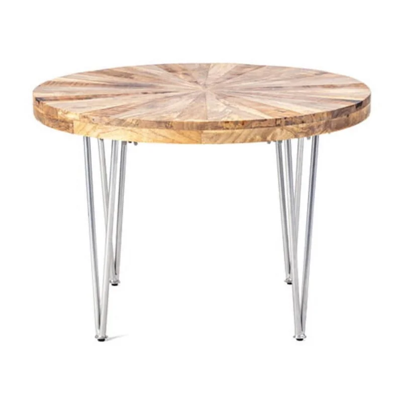 26 Inch Coffee Table Modern Mango Wood Top Iron Legs Silver Brown