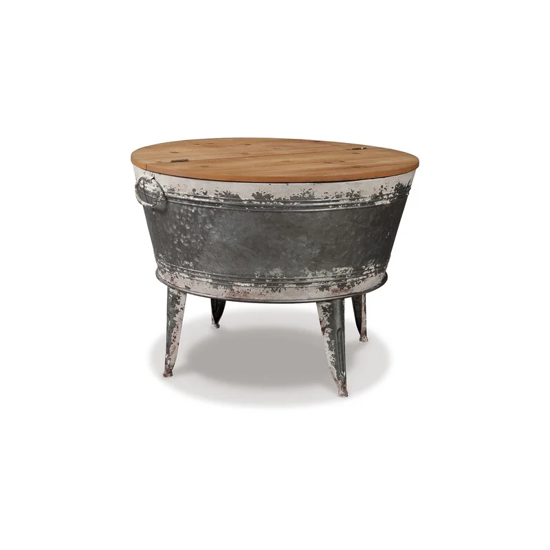26 Inch Two Tone Storage Coffee Table Brown Split Top Strong Metal Base