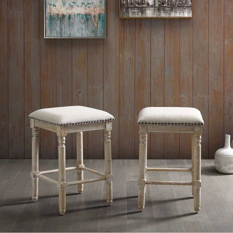 Arnhem Wood Upholstered Swivel Counter Height Stool Set of 2 Tan