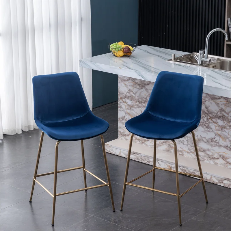 Aufurr Modern Velvet 26.50 Counter Height Stool Set of 2 Blue