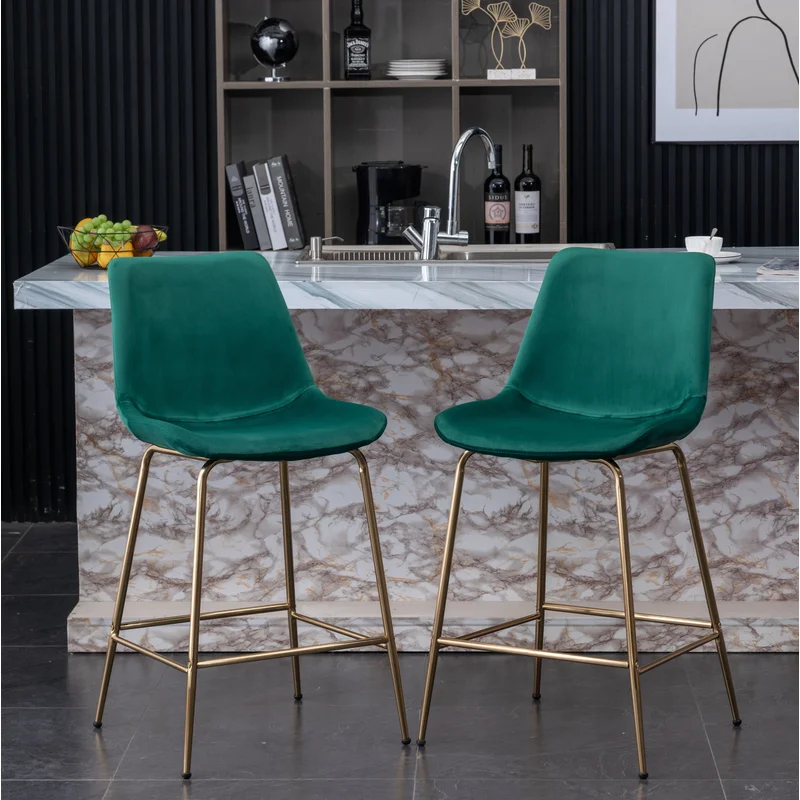 Aufurr Modern Velvet 26.50 Counter Height Stool Set of 2 Green