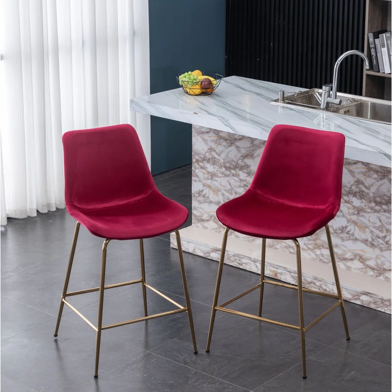 Aufurr Modern Velvet 26.50 Counter Height Stool Set of 2 Red