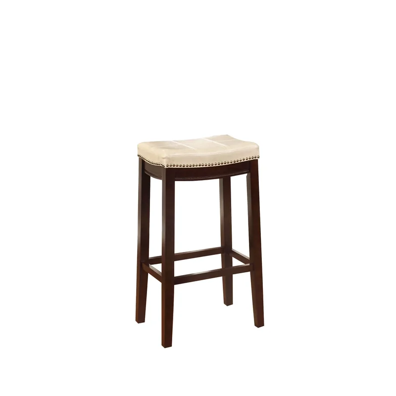 Wooden Bar Stool with Faux Leather Upholstery Cream and Brown