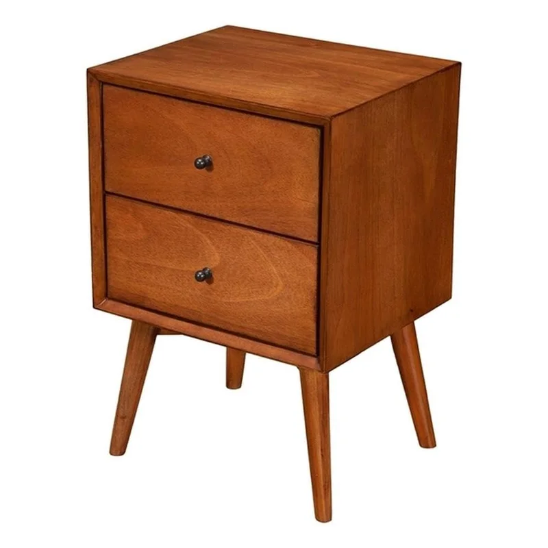 Alpine Furniture Flynn Mid Century Modern Mahogany Fully Assembled Bedroom Side Nightstand with 2 Bedside Storage Drawers Chest